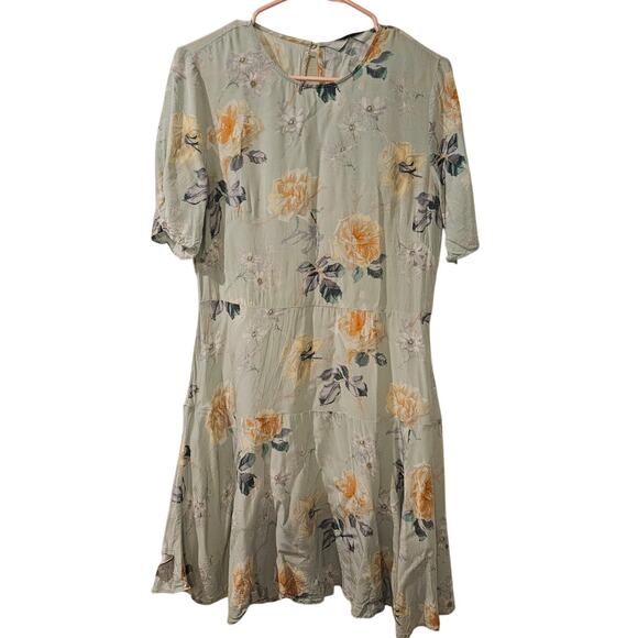 & Other Stories Floral Green‎ Skater Mini Dress US 8 EU 40 Lightweight Viscose - Picture 1 of 5